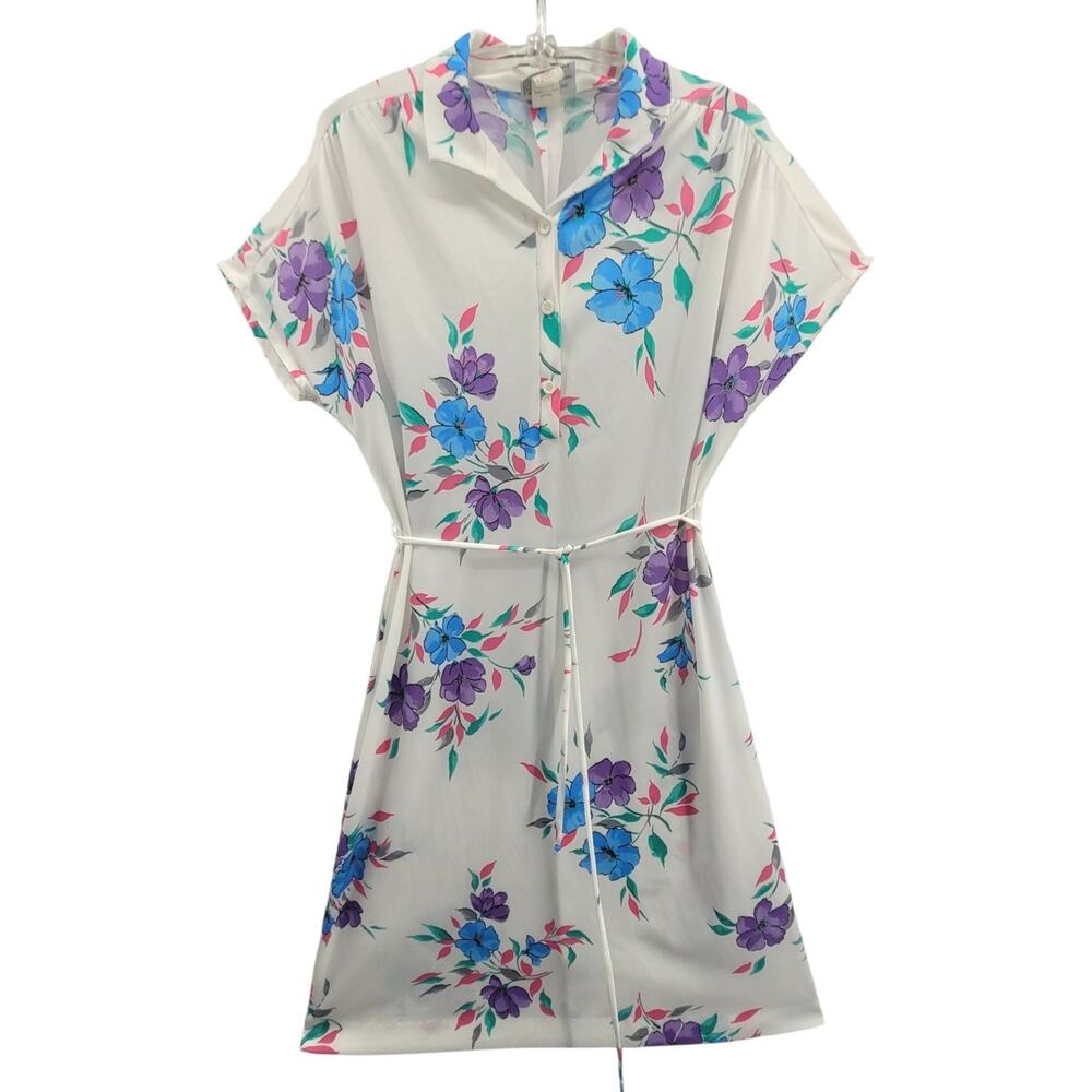 Flutterbye Vintage Floral Shirt Dress Belted Midi Cottagecore Garden Party 70s
